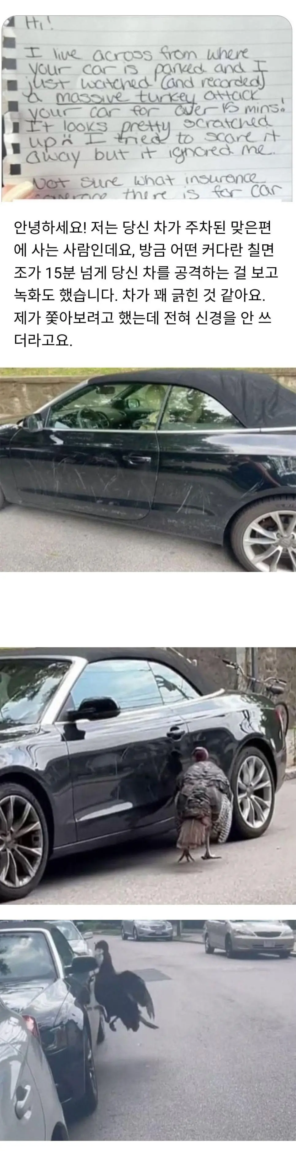 주차된 차가 긁혔는데 남겨진 쪽지가 황당하다..jpg | 인스티즈