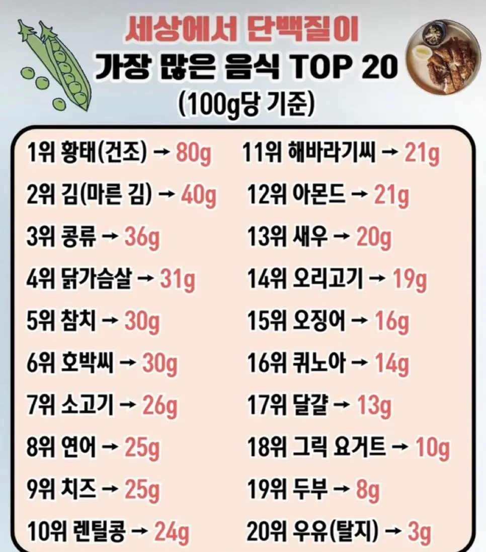 단백질이 가장 많은음식 20가지 | mbong.kr 엠봉