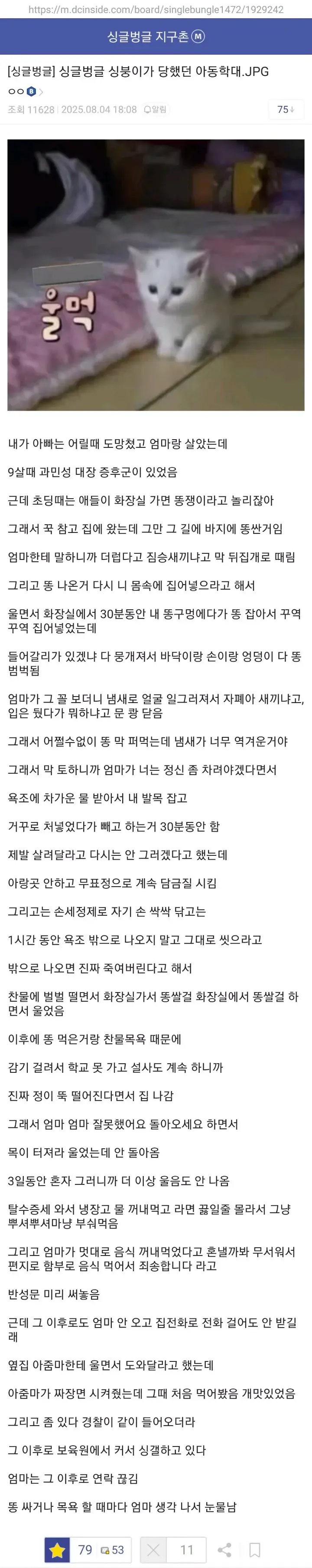 훌쩍훌쩍 싱글벙글 갤러가 당한 아동학대. | mbong.kr 엠봉