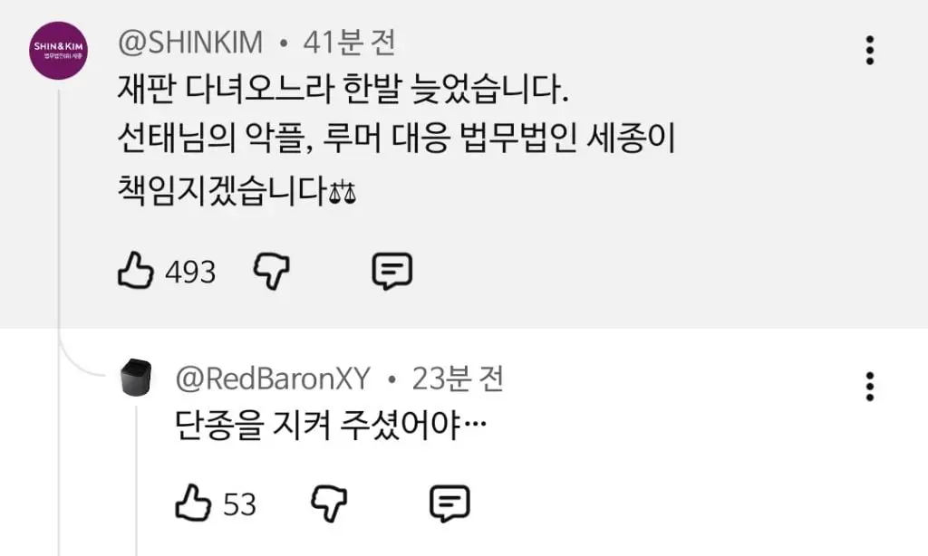 김선태 유튜브에 댓글단 법무법인 세종. 그런데 반응이... | mbong.kr 엠봉