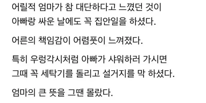 아빠랑 싸운 날에도 꼭 집안일을 하던 엄마 | mbong.kr 엠봉