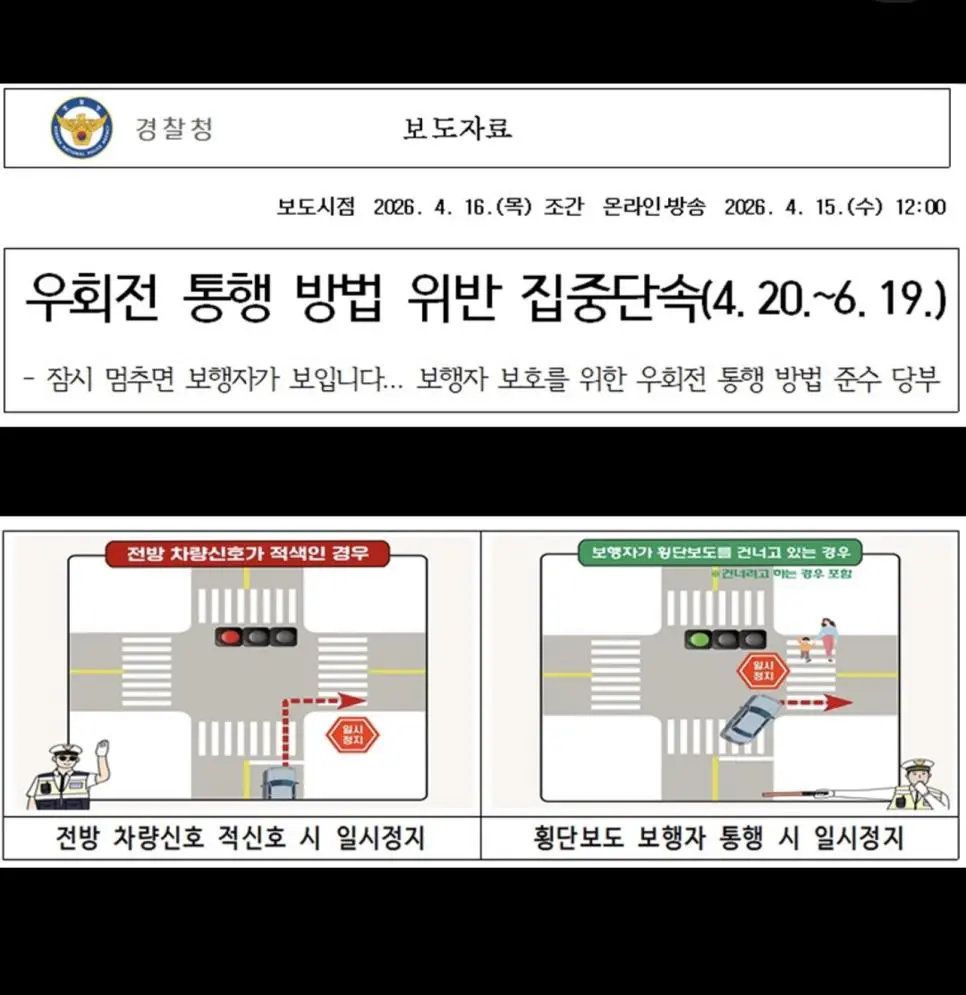 오늘부터 우회전 집중단속.jpg | mbong.kr 엠봉