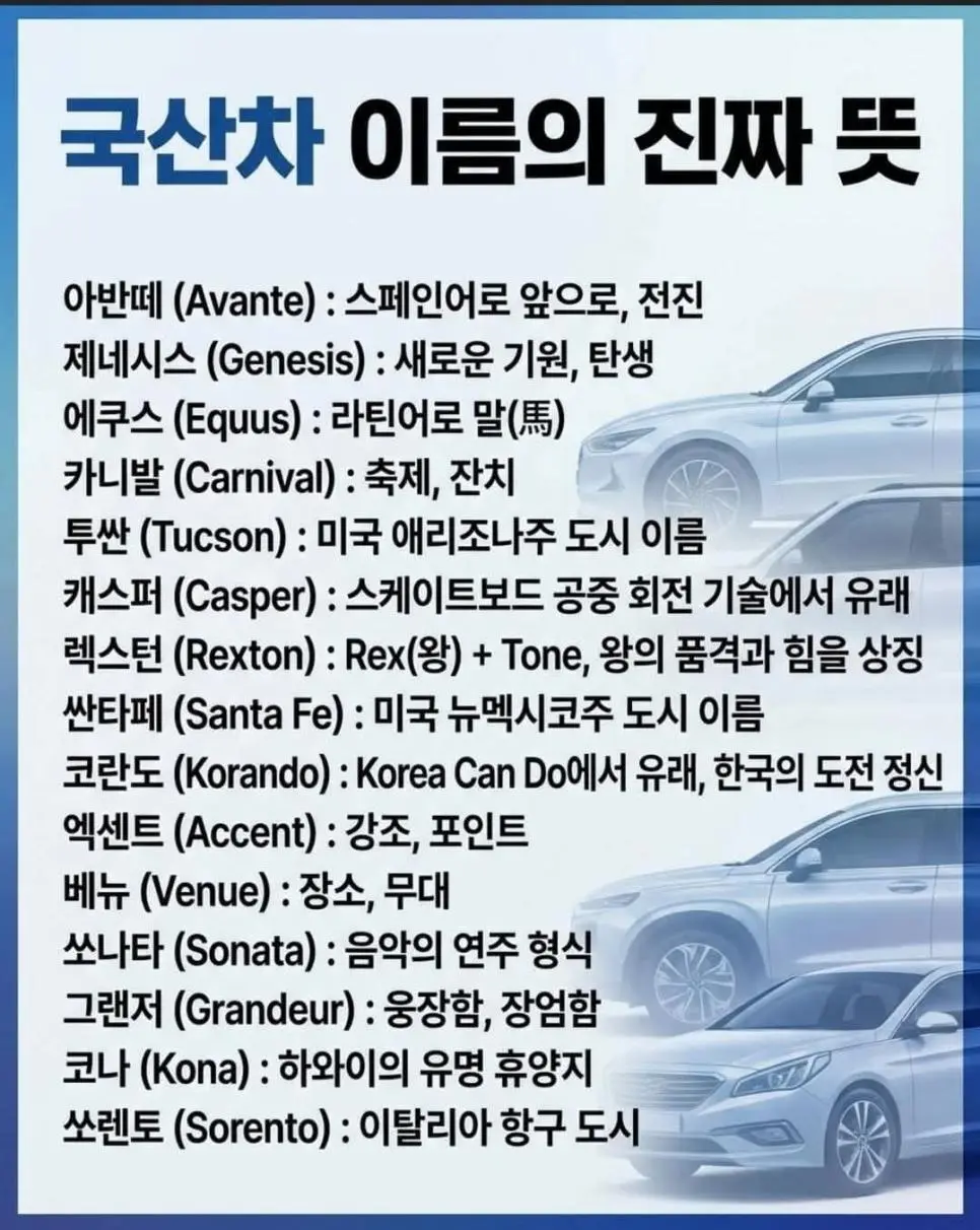 국산차 이름의 진짜 뜻.jpg | mbong.kr 엠봉