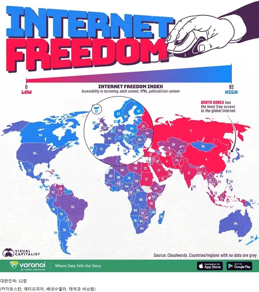 전 세계 인터넷 자유도 지수 | mbong.kr 엠봉