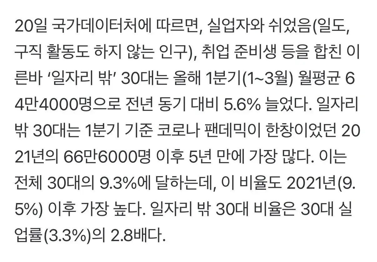 30대 64만명이 무직인 한국 | mbong.kr 엠봉