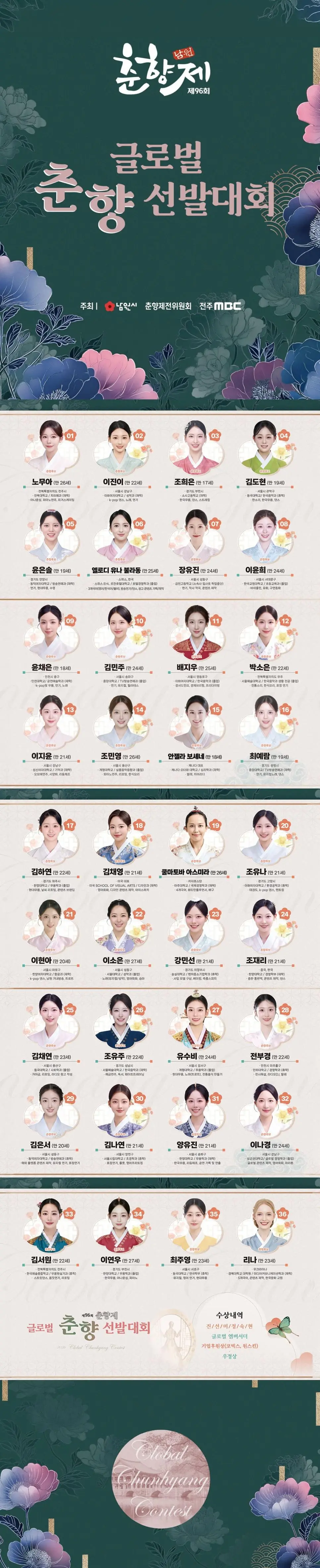 2026 춘향선발대회 본선 후보자 36인 | mbong.kr 엠봉