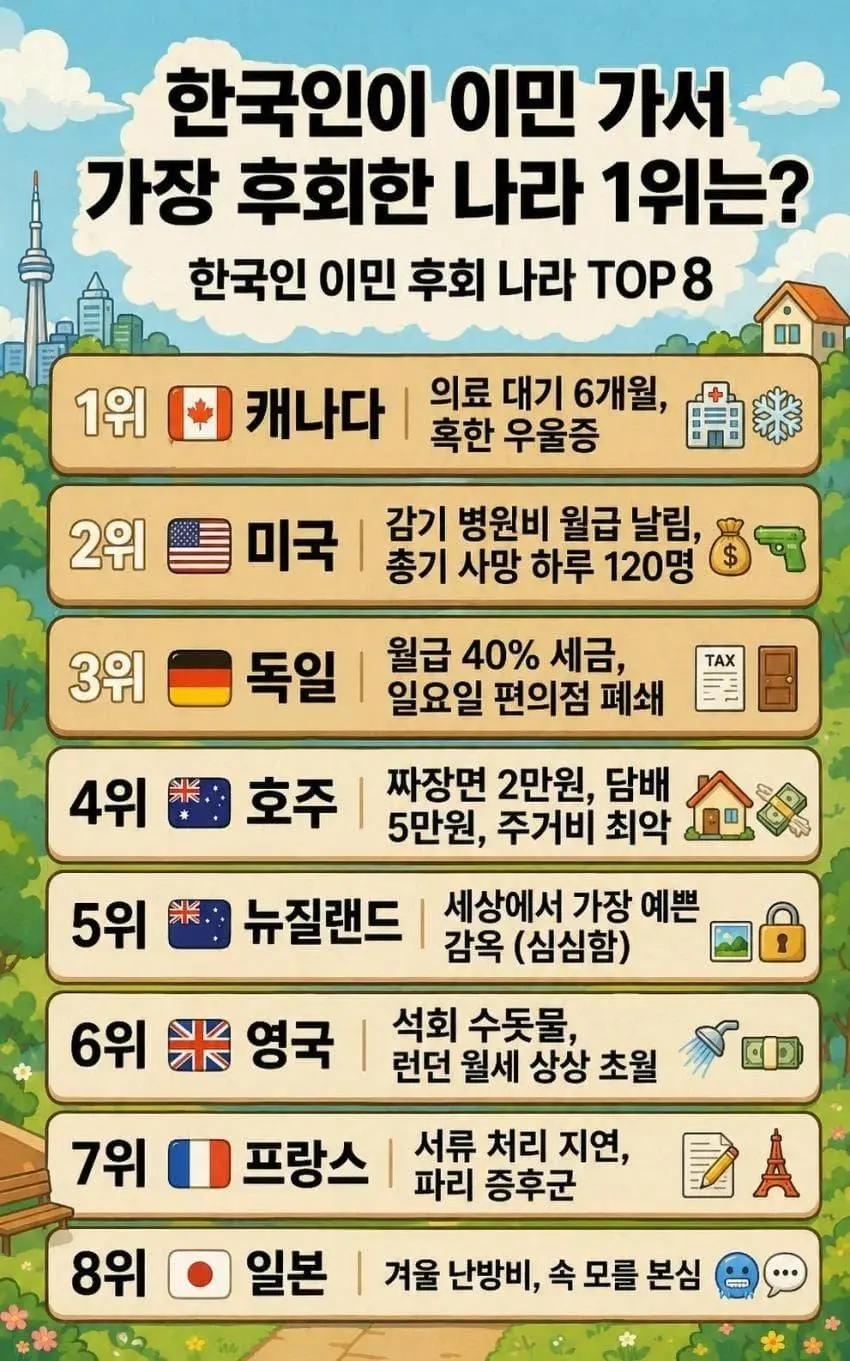 한국인이 이민 가서 후회 한다는 나라 1위 jpg | mbong.kr 엠봉